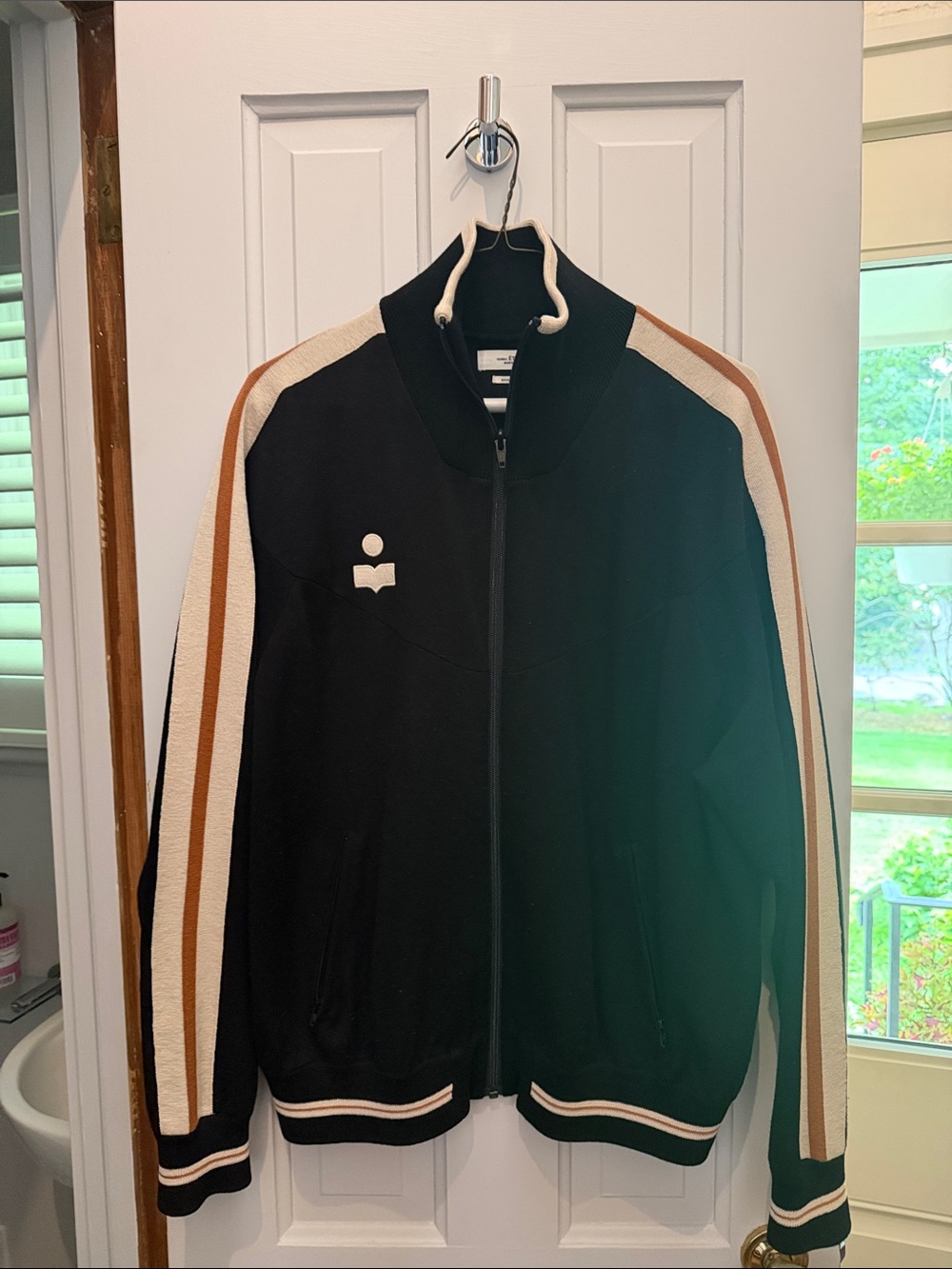 Isabel Marant Étoile Black Track Jacket with Cream & Tan Stripes